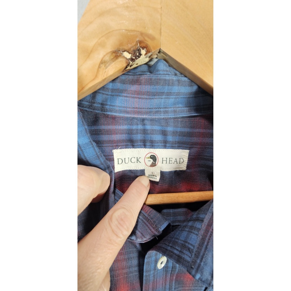 Duck Head Mens Large Plaid Button Down Shirt Blue Red Cotton Casual - Picture 3 of 6